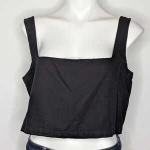 Porridge Black Cropped Square Neck Cotton & Linen Tank Top M